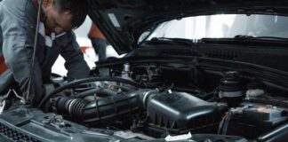 man working under car bonnet