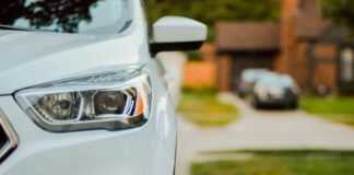 car headlight residential background