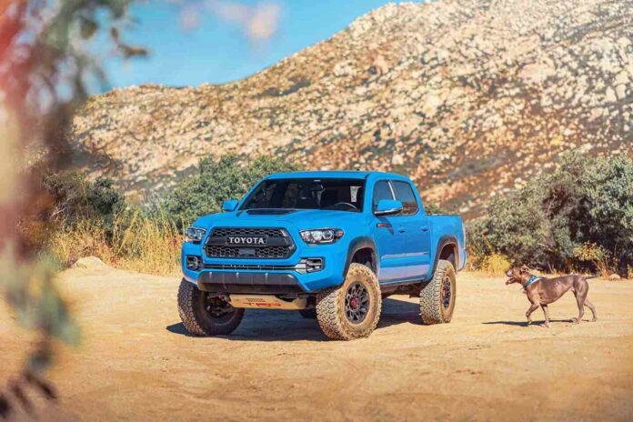 blue toyota tacoma in the desert