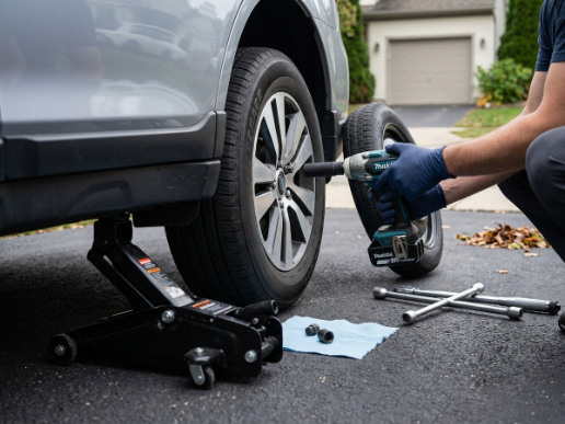 What to Do If You Lose Your Locking Wheel Nut Key: Quick Steps to Remove and Replace It tyre change on driveway